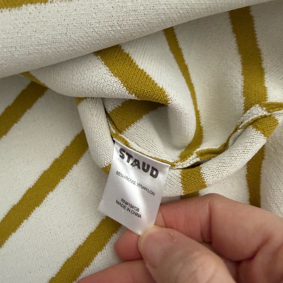 NWT Staud Long Sleeve Castle Midi Dress Chartreuse Chevron Small Heart Cutout - Picture 7 of 10